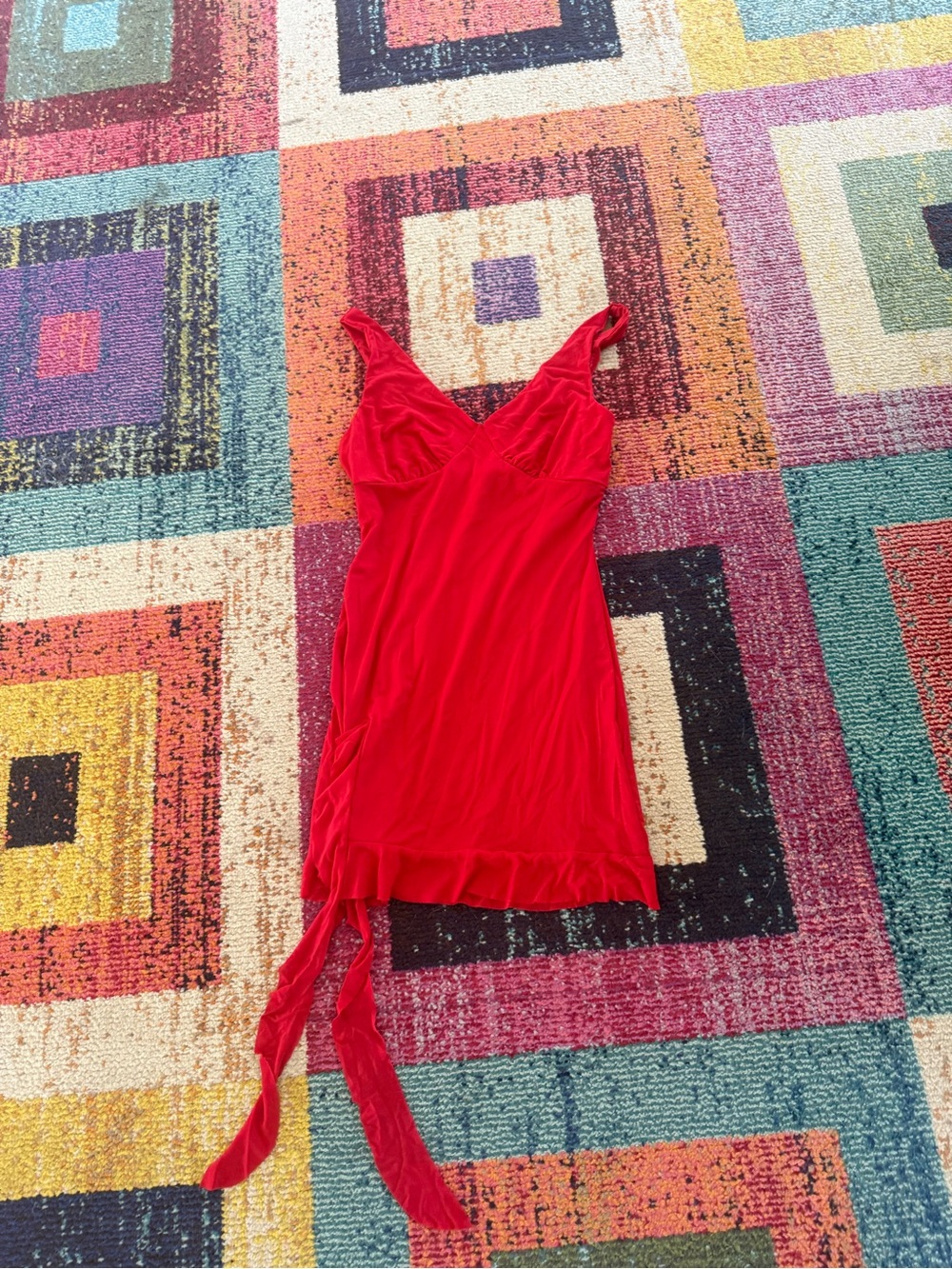 Red V-Neck Slip Dress with Side Tie